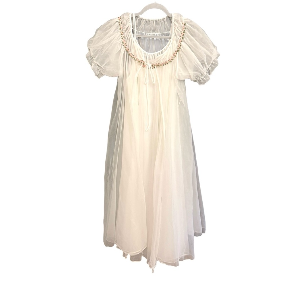 Vintage wedding day get ready Sheer peignoir set with Puff Sleeves